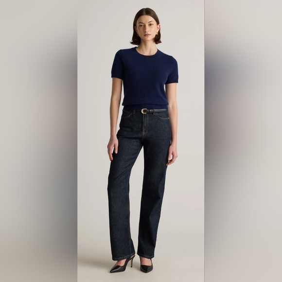 Quince Mongolian Cashmere Tee Medium True Navy - Picture 2 of 4